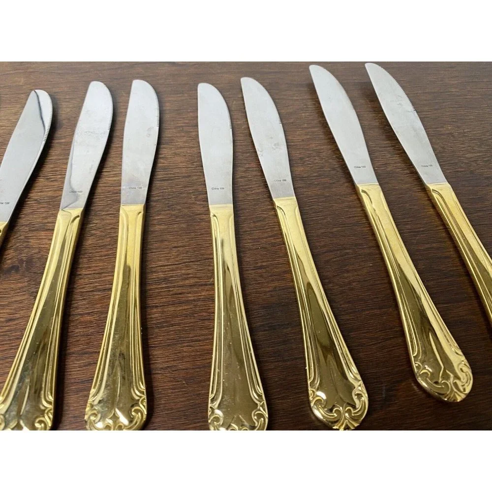 Hamptons Silversmiths 199 Gold‎ Tone Flatware Lot Of 40 Spoons Forks Knives